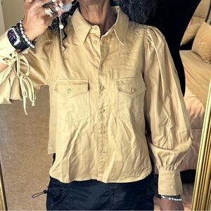 Tan button down top bell sleeves size s